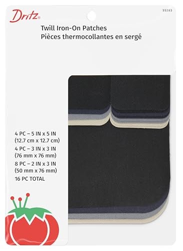 Dritz 55283 Patches IronOn Twill Assorted Sizes Colors 16Count