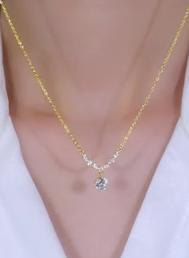 DAEVO Gold Plated V-Shaped Zircon Pendant Necklace with Leaf Accents for Women - Image 5