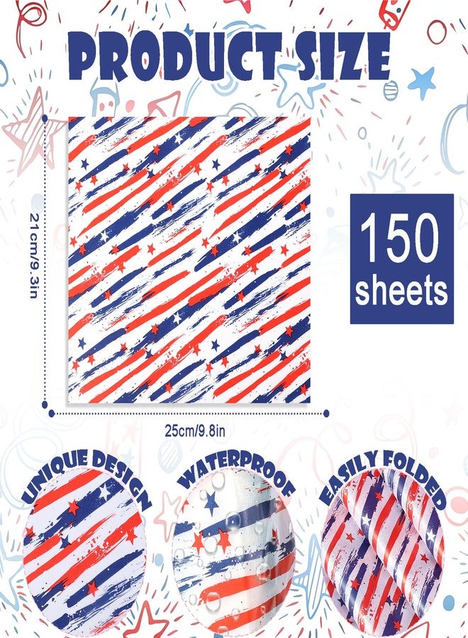 Fabllewavi 150 Sheets Patriotic Stripe & Star Wax Paper for Food Deli, 9.8 x 8.3 inch Red Blue Stars and Stripes Greaseproof Deli Sheets for 4th of July Sandwich Picnic Basket Liner Memorial Day Supplies - Image 2