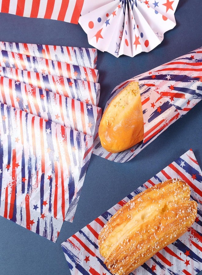 Fabllewavi 150 Sheets Patriotic Stripe & Star Wax Paper for Food Deli, 9.8 x 8.3 inch Red Blue Stars and Stripes Greaseproof Deli Sheets for 4th of July Sandwich Picnic Basket Liner Memorial Day Supplies - Image 5