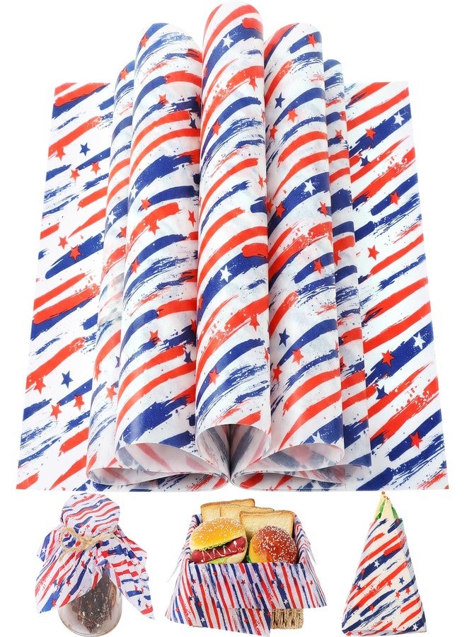 Fabllewavi 150 Sheets Patriotic Stripe & Star Wax Paper for Food Deli, 9.8 x 8.3 inch Red Blue Stars and Stripes Greaseproof Deli Sheets for 4th of July Sandwich Picnic Basket Liner Memorial Day Supplies - Image 1