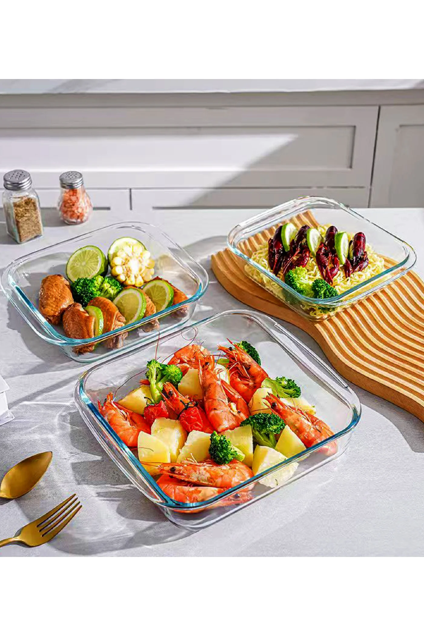 3-Pack Baking Tray Glass, Glass Baking Dish, Baking Pans and Serving Dishes, Square Shape 3…