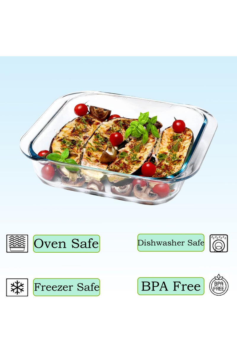 ماماتونس مجموعة من 3 صواني خبز زجاجية، طبق خبز زجاجي، قوالب خبز وأطباق تقديم، شكل مربع، 3 أحجام 0.9 لتر، 1.1 لتر، 1.8 لتر، آمنة للاستخدام في الفرن والفريزر - Image 3