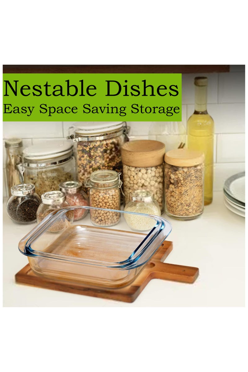 ماماتونس مجموعة من 3 صواني خبز زجاجية، طبق خبز زجاجي، قوالب خبز وأطباق تقديم، شكل مربع، 3 أحجام 0.9 لتر، 1.1 لتر، 1.8 لتر، آمنة للاستخدام في الفرن والفريزر - Image 4