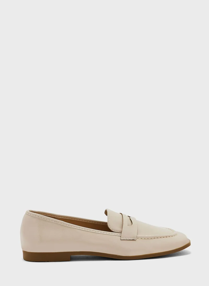 ELLA Nude Crinkle Patent Flat Moccasin