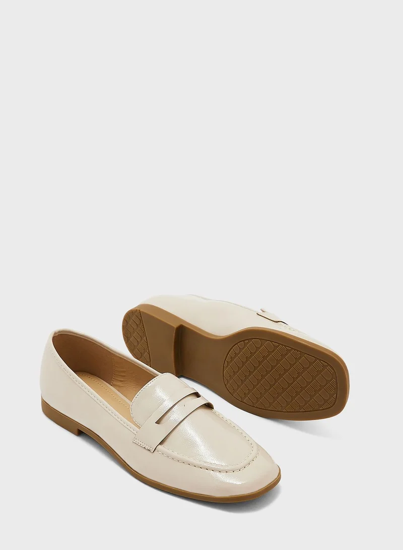 ELLA Nude Crinkle Patent Flat Moccasin