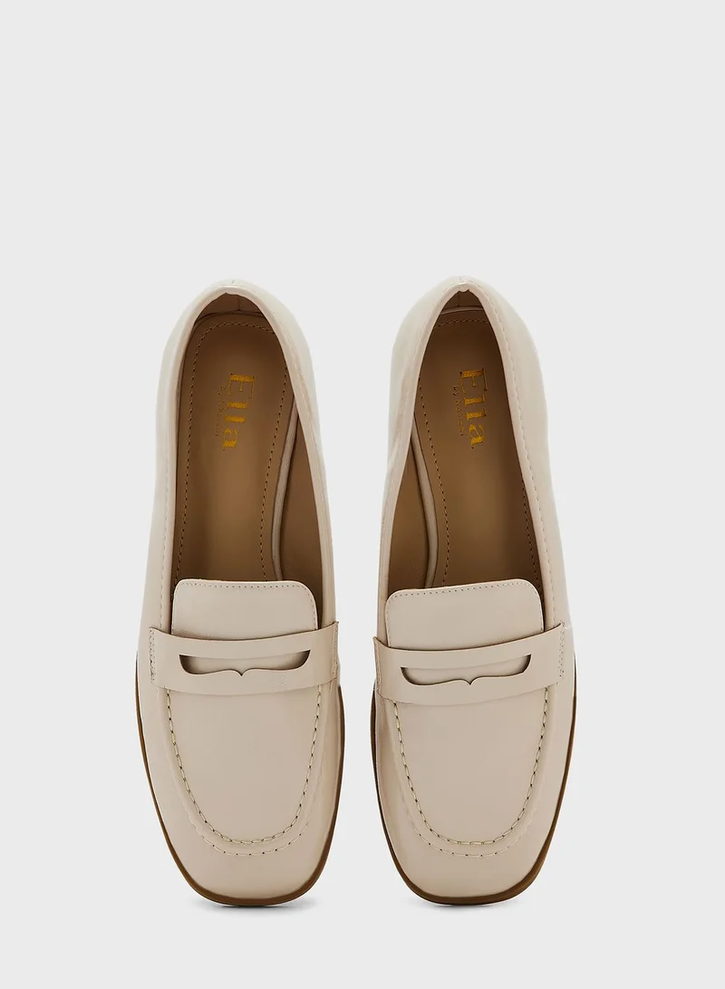 ELLA Nude Crinkle Patent Flat Moccasin