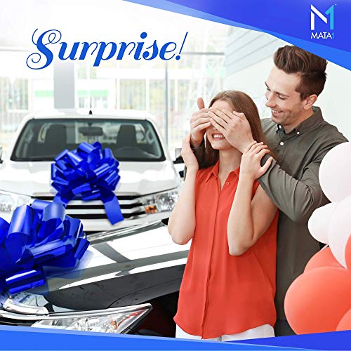 Mata1-USA - Huge Car Bow - Blue, 18 Inch - Big Gift Wrapping Bow for Large Gift Decoration - Giant Size for Indoor & Outdoor Use - 20 Loops & 4 Stickers - No Magnets that Scratch - Image 3