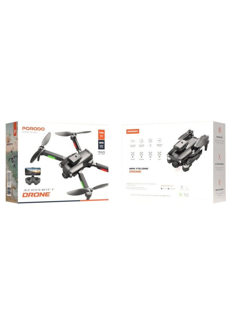 porodo Aeroswift Drone – Black with Brushless Motor, 360° Flip, 6-Axis Gyro Stabilizer, Auto Obstacle Avoidance, Fast Charging, 50M Flight Range & Up to 7 Minutes Flying Time - Image 3