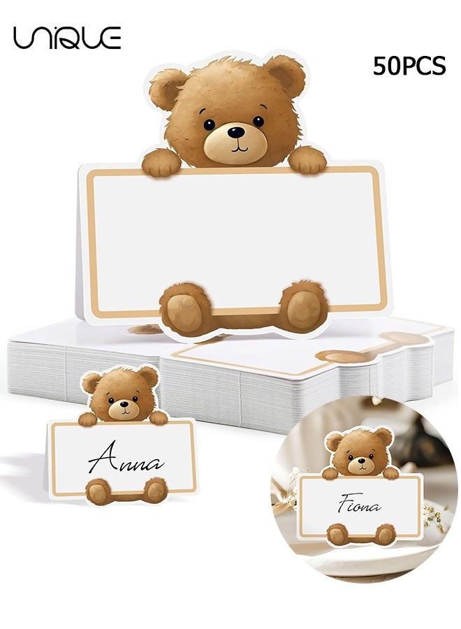 Unique Table Place Cards - 50 Pcs Cute Bear Place Cards - Cartoon Place Signs - Blank Table Name Card - Name Place Cards for Table Setting Reserved Seating - Image 1