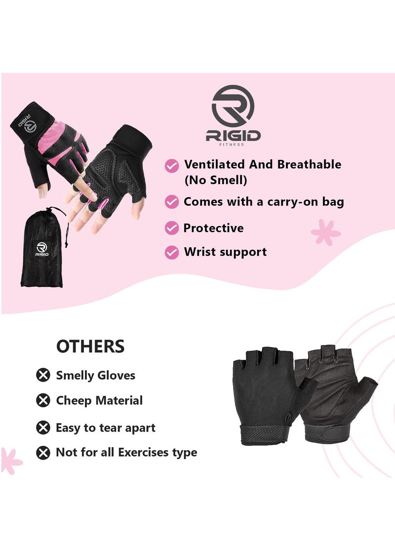 RIGID FITNESS - Women Workout Gloves with Wrist Support - Breathable, Full-Palm Protection for Exercice - Fingerless Gym Gloves, Training Gloves and Fitness Gloves for Women - (Standard M Size) - Image 1