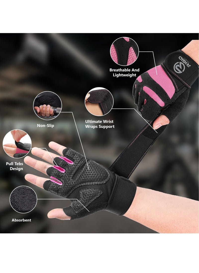 RIGID FITNESS - Women Workout Gloves with Wrist Support - Breathable, Full-Palm Protection for Exercice - Fingerless Gym Gloves, Training Gloves and Fitness Gloves for Women - (Standard M Size) - Image 1