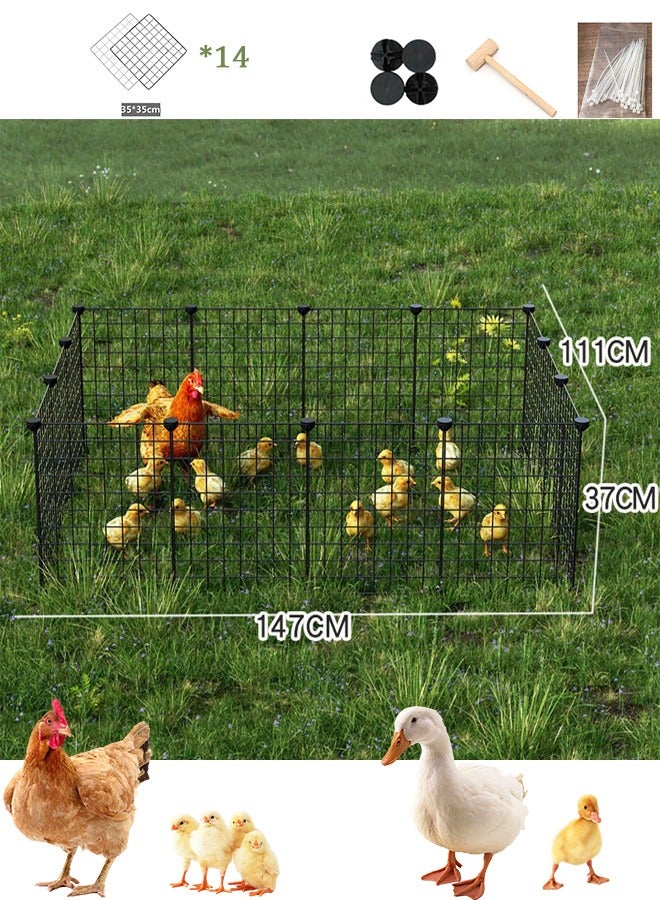 Generic 1 Tier Outdoor Metal Chicken Coop Large Walk-in Chicken Run Pen Fence Chicken Cages Small Animal Playpen Indoor Enclosure for Rabbits Cats Small Animals(14 PCS)  - Image 1