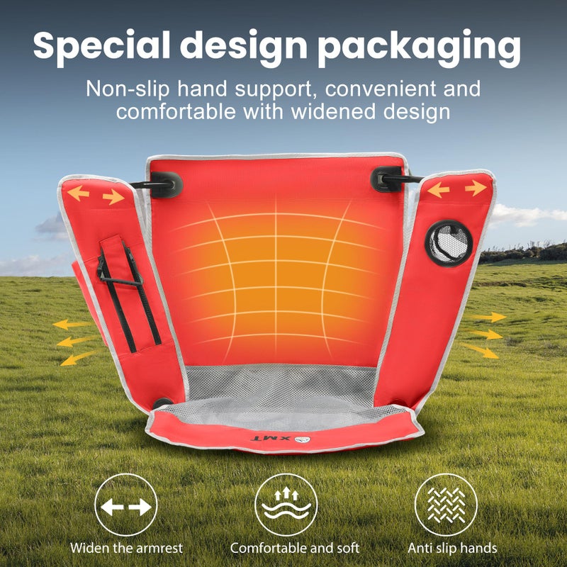 XMT Portable Outdoor Folding Chair with Cup Holder & Cooler Bag - Breathable Mesh, Wide Armrests, Ergonomic Design for Camping, Beach, Backyard - Includes Storage Bag & Bottle Opener (Black/Green/Red) - Image 2