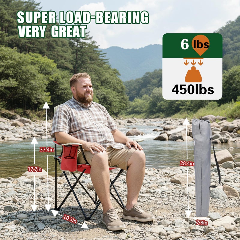 XMT Portable Outdoor Folding Chair with Cup Holder & Cooler Bag - Breathable Mesh, Wide Armrests, Ergonomic Design for Camping, Beach, Backyard - Includes Storage Bag & Bottle Opener (Black/Green/Red) - Image 4
