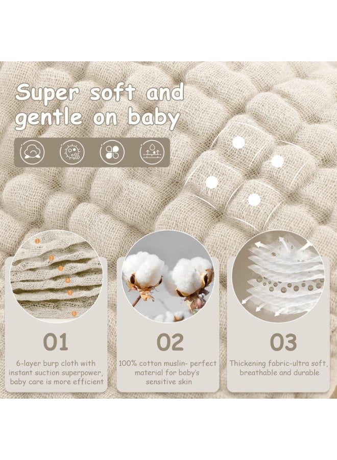 Muslin Baby Burp Clothes Sets for Unisex, 6 حزمة كبيرة 100٪ من القطن Burping الملابس للمولدين حديثي الولادة,طفل البنات والأولاد,فائق الناعمة والممتصة,25 * 50 سم - Image 5