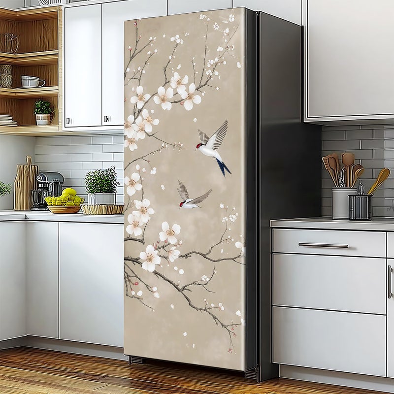BVBOX Self-Adhesive Vinyl Refrigerator Stickers Peel and Stick Removable Wallpaper for Door Wall Furniture Wrinkle-Resistant Waterproof No Residue DIY Home Decor (Cherry Blossoms and Birds, 32.3"x78.7") - Image 1