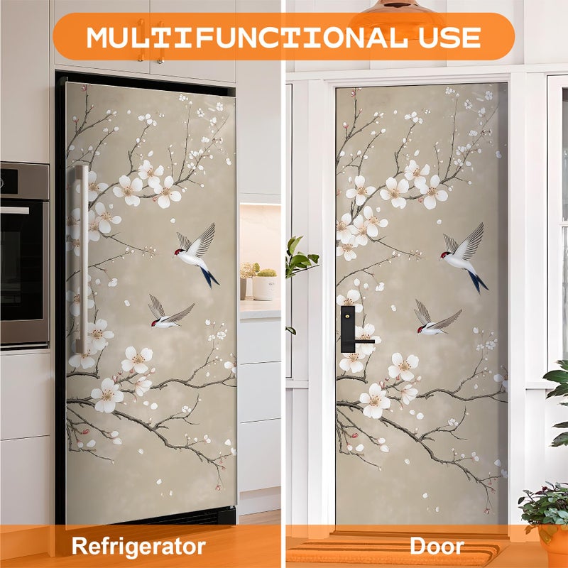 BVBOX Self-Adhesive Vinyl Refrigerator Stickers Peel and Stick Removable Wallpaper for Door Wall Furniture Wrinkle-Resistant Waterproof No Residue DIY Home Decor (Cherry Blossoms and Birds, 32.3"x78.7") - Image 5