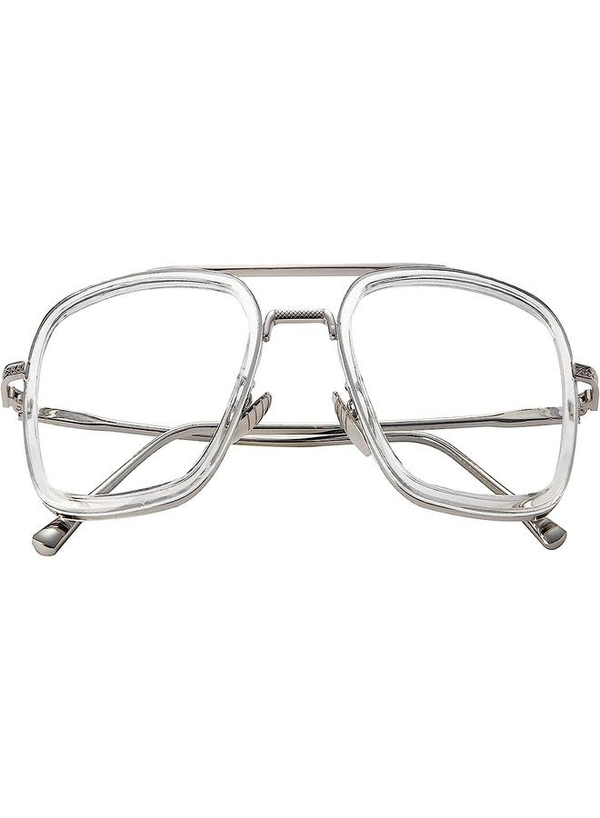 Dervin Blue Light Blocking Blue Cut Zero Power anti-glare Retro Square Eyeglasses, Frame for Eye Protection from UV by Computer/Tablet/Laptop/Mobile (Silver-Clear) - Image 4