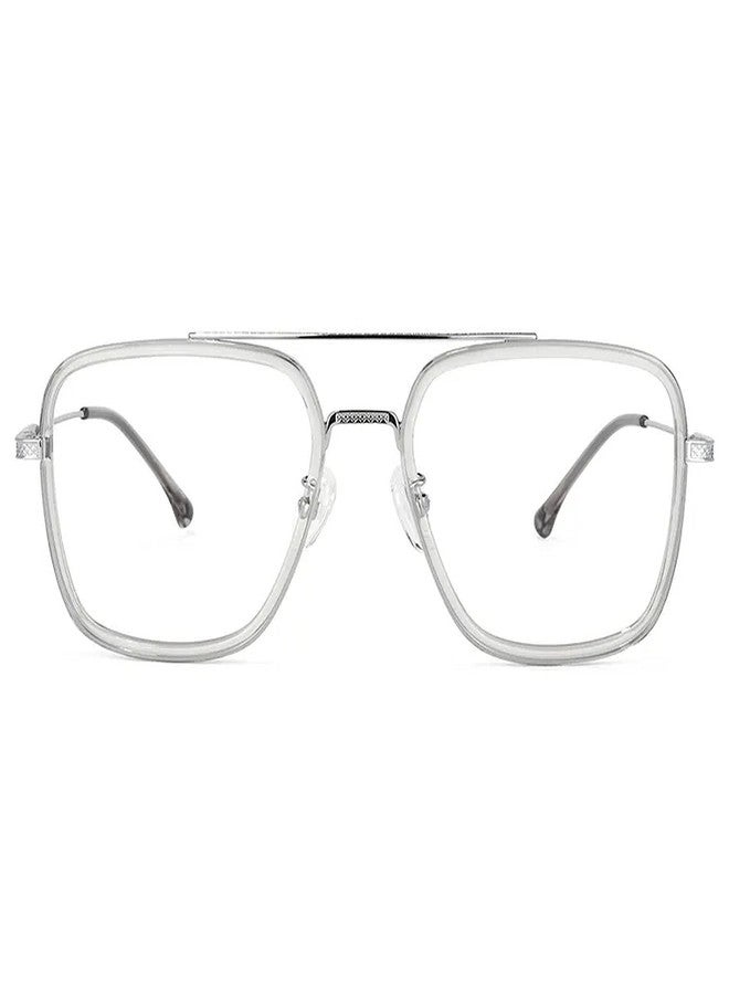 Dervin Blue Light Blocking Blue Cut Zero Power anti-glare Retro Square Eyeglasses, Frame for Eye Protection from UV by Computer/Tablet/Laptop/Mobile (Silver-Clear) - Image 3