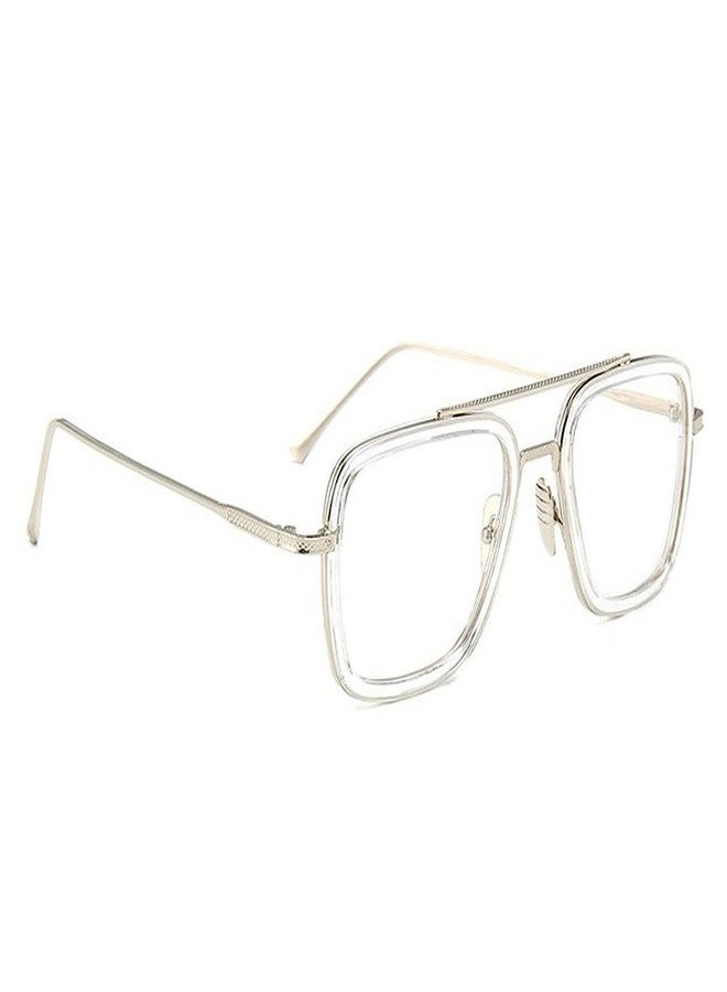 Dervin Blue Light Blocking Blue Cut Zero Power anti-glare Retro Square Eyeglasses, Frame for Eye Protection from UV by Computer/Tablet/Laptop/Mobile (Silver-Clear) - Image 2