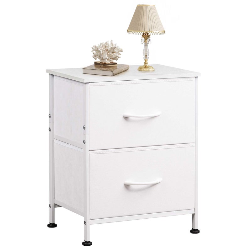 WLIVE White Night Stand Small Dresser with 2 Drawers Wooden Top Nightstand with Fabric Bins Bedside Table End Table for Bedroom Closet Entryway College Dorm White