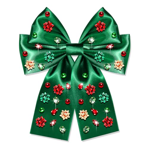 NVENF Christmas Hair Bows for Women Xmas Bow Hair Clips Large Satin Green Red Bows Christmas Cheer Hair Clips Ugly Sweater Decorations Festive Holiday Costume Outfits Gifts Pattern A2 - Image 1