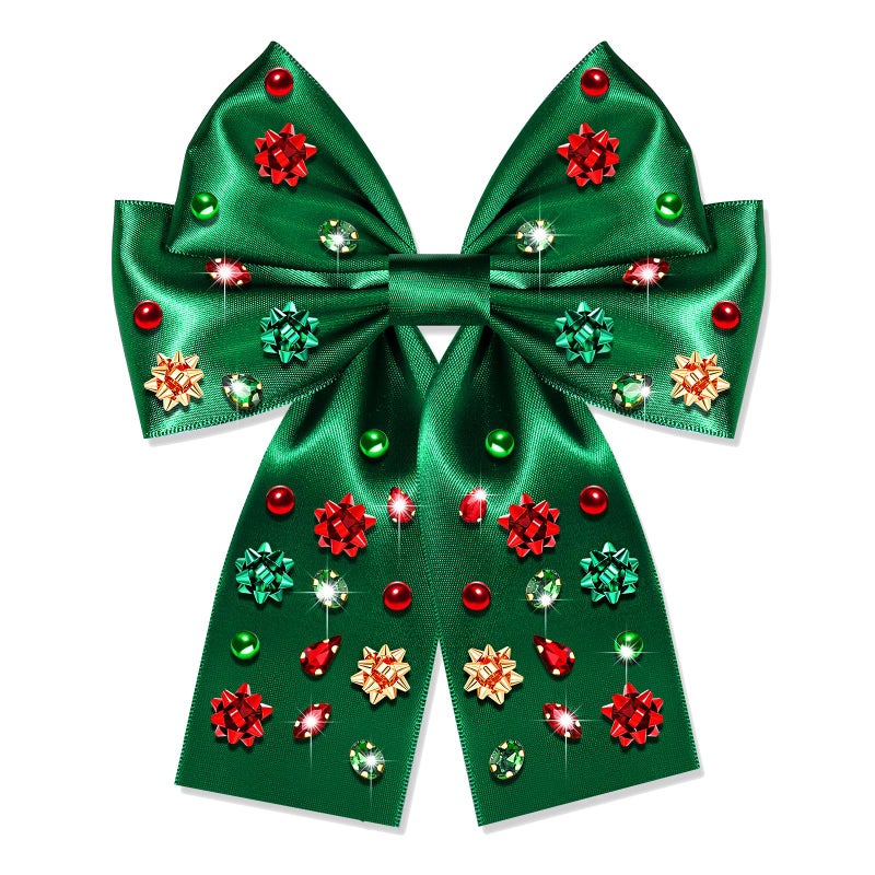 NVENF Christmas Hair Bows for Women Xmas Bow Hair Clips Large Satin Green Red Bows Christmas Cheer Hair Clips Ugly Sweater Decorations Festive Holiday Costume Outfits Gifts Pattern A2 - Image 2