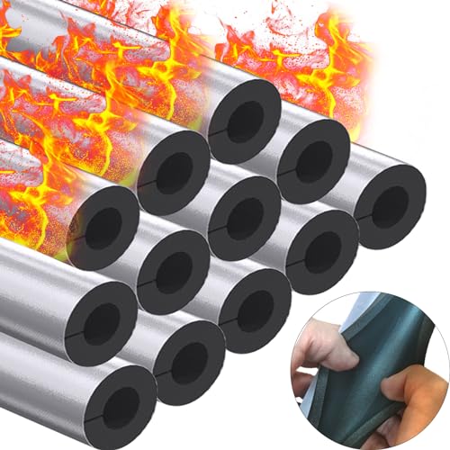 FUYITE 12 Pack Pipe Insulation Foam Tube, 3/4'' Self Adhesive Pre Slit Foam Pipe Covers Polyethylene with Aluminum Foil for Spigot, Winter Outside Pipes, Sprinkler, Water Heater Pipes Freeze Protection - Image 1