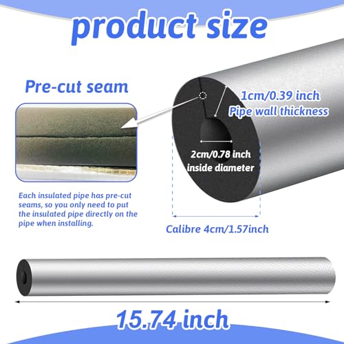 FUYITE 12 Pack Pipe Insulation Foam Tube, 3/4'' Self Adhesive Pre Slit Foam Pipe Covers Polyethylene with Aluminum Foil for Spigot, Winter Outside Pipes, Sprinkler, Water Heater Pipes Freeze Protection - Image 2