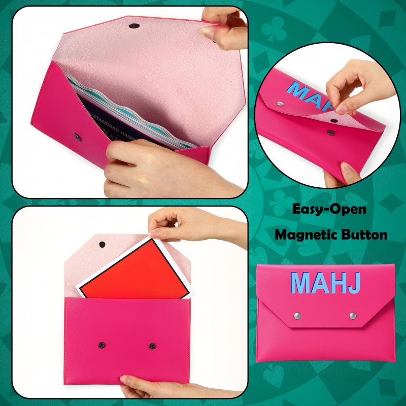 SilTriangle Leather Mahjong Card Clutch Holder Pouch for Cards Mahjong Accessories Protective Cover Case with Secure Closure Ideal Gift for Lover Playing Game Night(8x6 Inch,Hot Pink) - Image 3