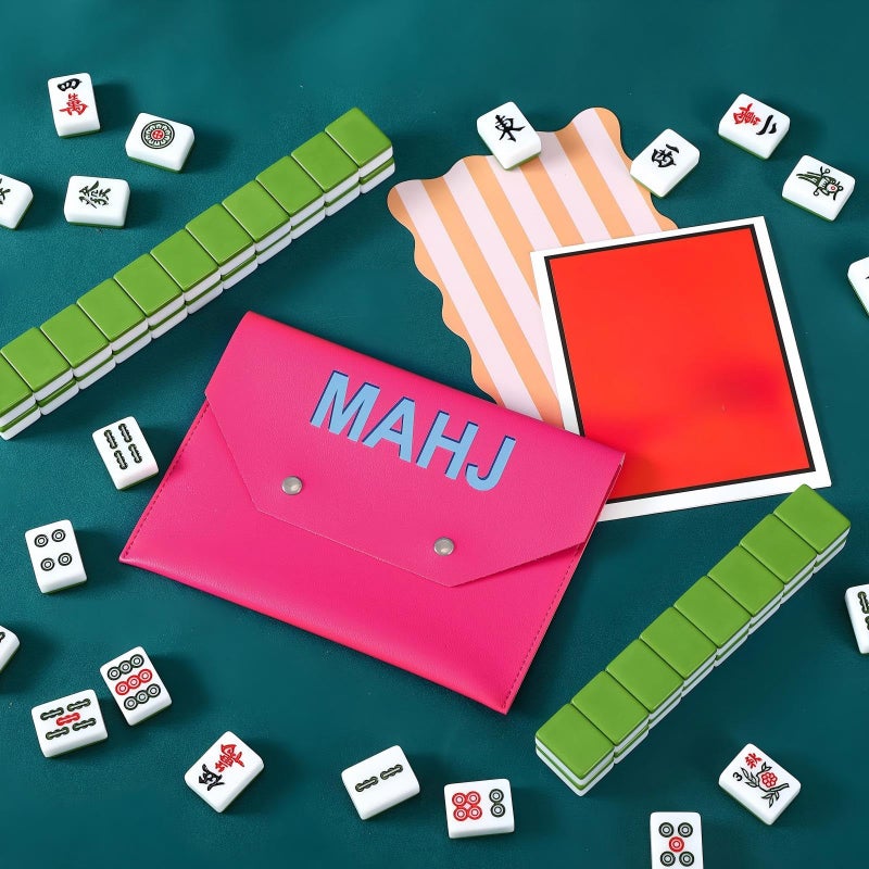 SilTriangle Leather Mahjong Card Clutch Holder Pouch for Cards Mahjong Accessories Protective Cover Case with Secure Closure Ideal Gift for Lover Playing Game Night(8x6 Inch,Hot Pink) - Image 4