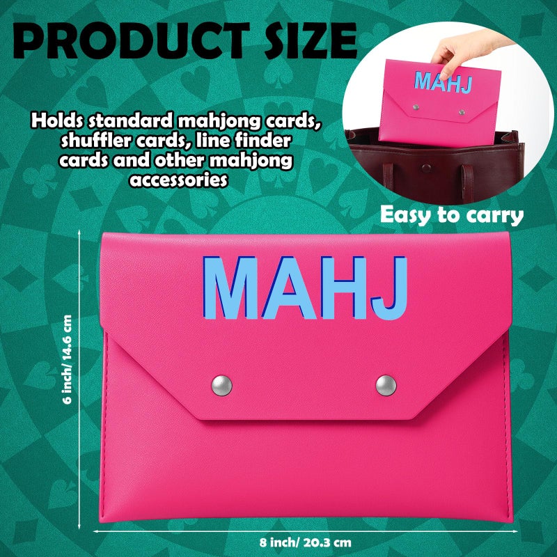 SilTriangle Leather Mahjong Card Clutch Holder Pouch for Cards Mahjong Accessories Protective Cover Case with Secure Closure Ideal Gift for Lover Playing Game Night(8x6 Inch,Hot Pink) - Image 2