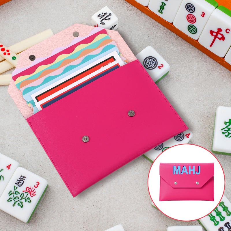 SilTriangle Leather Mahjong Card Clutch Holder Pouch for Cards Mahjong Accessories Protective Cover Case with Secure Closure Ideal Gift for Lover Playing Game Night(8x6 Inch,Hot Pink) - Image 5