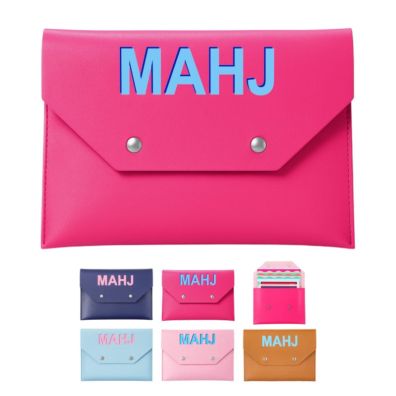 SilTriangle Leather Mahjong Card Clutch Holder Pouch for Cards Mahjong Accessories Protective Cover Case with Secure Closure Ideal Gift for Lover Playing Game Night(8x6 Inch,Hot Pink) - Image 1