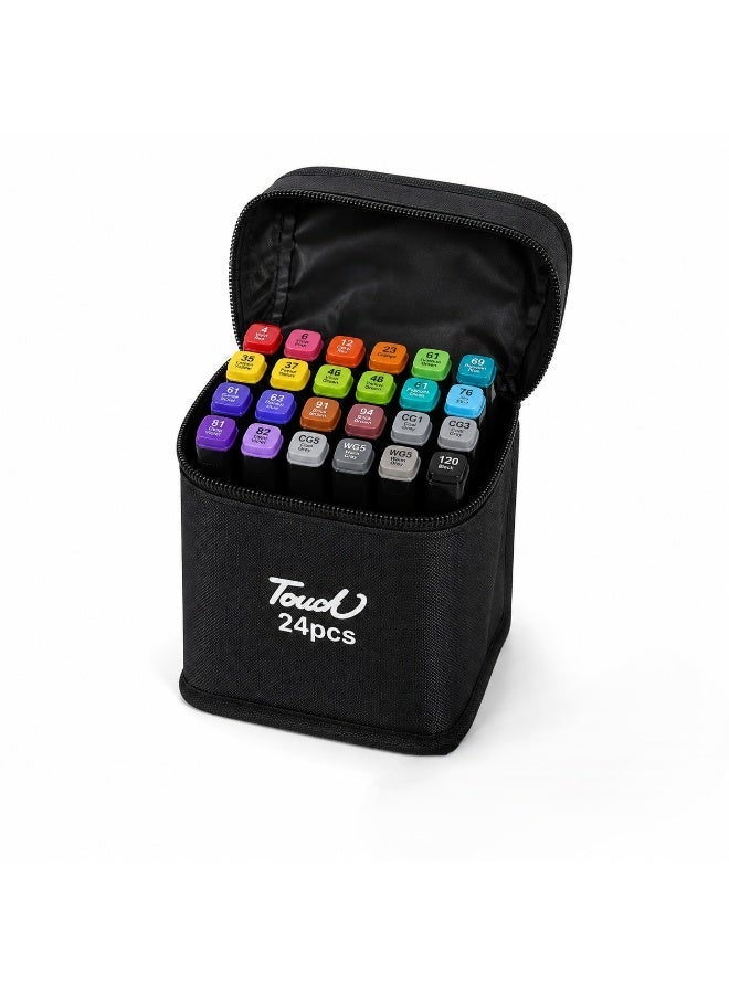 Touch Dual Tip Alcohol Art Marker Set Professional Sketching Markers, 24-Piece - Image 1