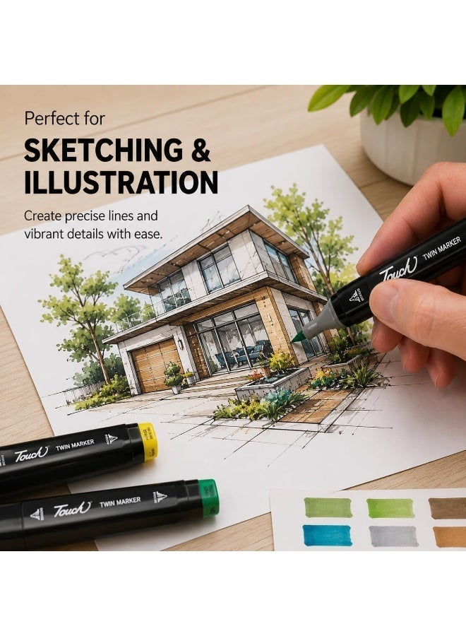 Touch Dual Tip Alcohol Art Marker Set Professional Sketching Markers, 24-Piece - Image 4