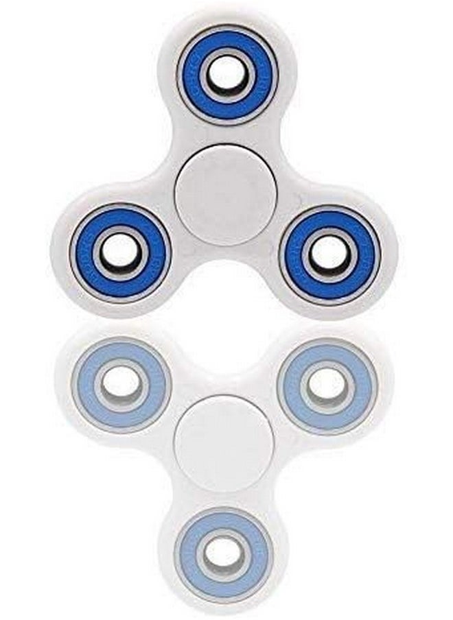 Premsons - Premsons® Hand Spinner Desk Toy - High Speed Smooth Finger Spin Sensory Fidget Stress Relief Game Play for Kids & Adults - Birthday Party Gift - Four Bearing - White + Blue Bearing - Image 1