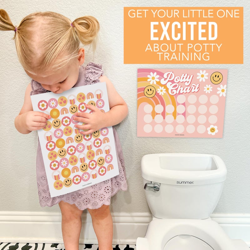 Hadley Designs Potty Training Chart for Toddlers Girls -10 Sticker Potty Chart for Toddlers Girls, 8.5x11" Potty Training Sticker Charts for Toilet Success, Retro Toddler Reward Chart for Kids - Image 5