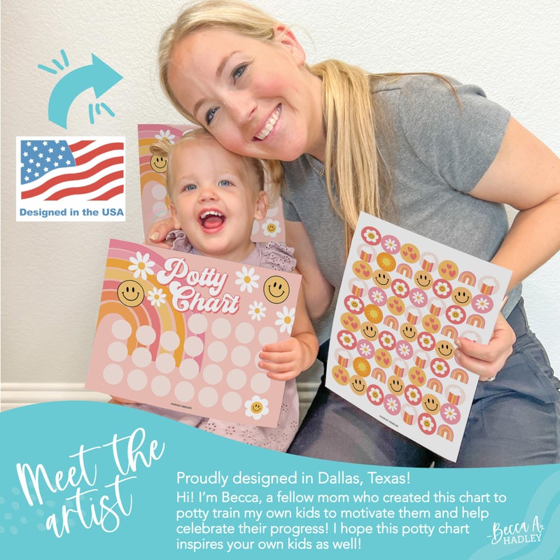 Hadley Designs Potty Training Chart for Toddlers Girls -10 Sticker Potty Chart for Toddlers Girls, 8.5x11" Potty Training Sticker Charts for Toilet Success, Retro Toddler Reward Chart for Kids - Image 3