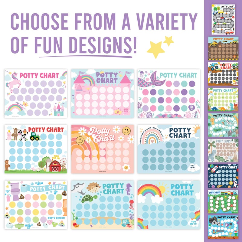 Hadley Designs Potty Training Chart for Toddlers Girls -10 Sticker Potty Chart for Toddlers Girls, 8.5x11" Potty Training Sticker Charts for Toilet Success, Retro Toddler Reward Chart for Kids - Image 2