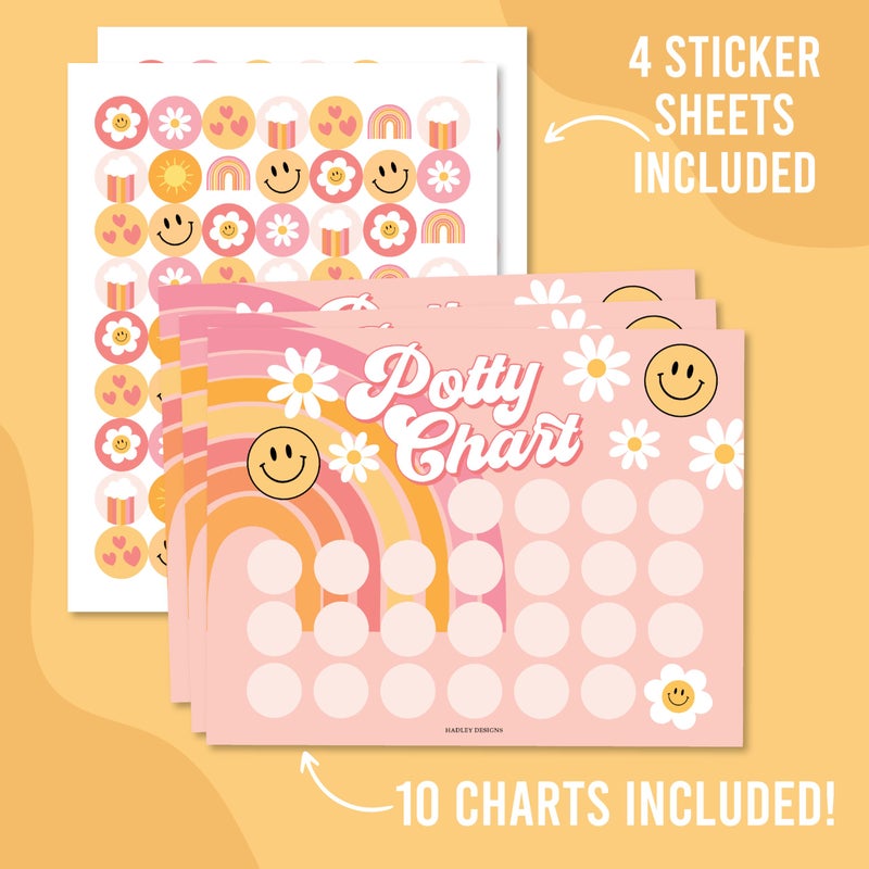 Hadley Designs Potty Training Chart for Toddlers Girls -10 Sticker Potty Chart for Toddlers Girls, 8.5x11" Potty Training Sticker Charts for Toilet Success, Retro Toddler Reward Chart for Kids - Image 4
