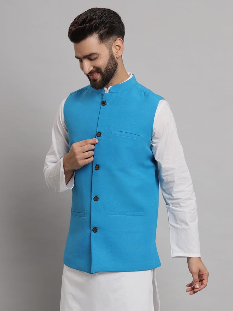 LATEST CHIKAN Men's Traditional Cotton Solid Nehru Jacket/Waistcoat -SADRI-DB-F-42 - Image 2