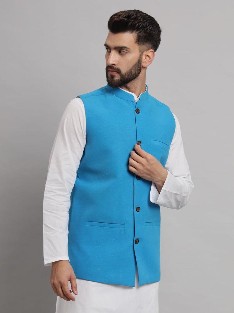 LATEST CHIKAN Men's Traditional Cotton Solid Nehru Jacket/Waistcoat -SADRI-DB-F-42 - Image 3