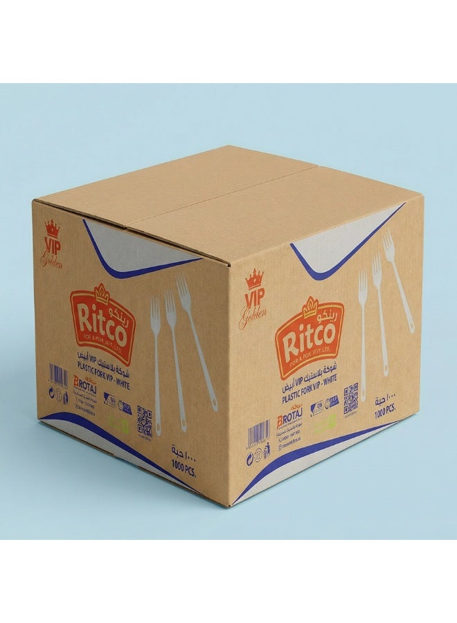 Ritco Carton Of VIP Thick White Plastic Forks (1000 Forks/Carton) - Image 1