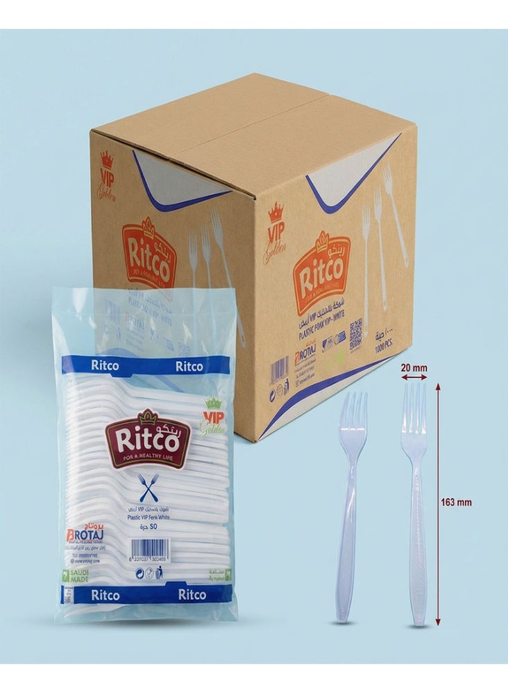 Ritco Carton Of VIP Thick White Plastic Forks (1000 Forks/Carton) - Image 2