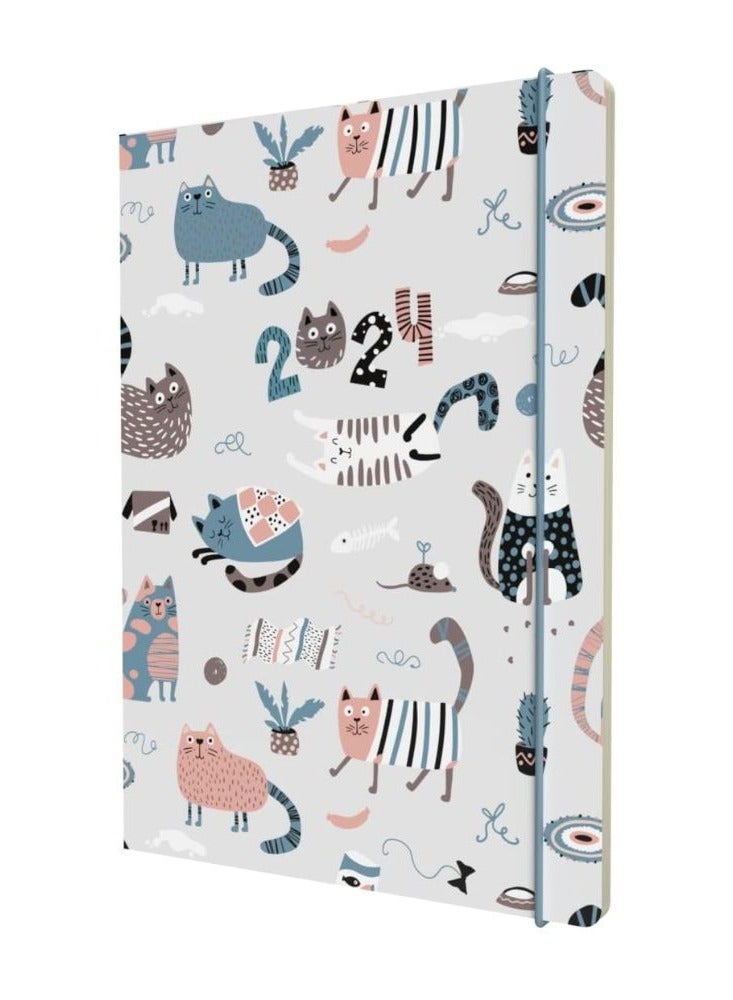 Collins Collins Maru 2024 Diary A5 Week To View Cut Flush Diary - Lifestyle Planner and Organiser for Office, Work, Personal and Home - January to December 2024 Diary - Weekly - Cats - MR153.CT-24  - Image 1