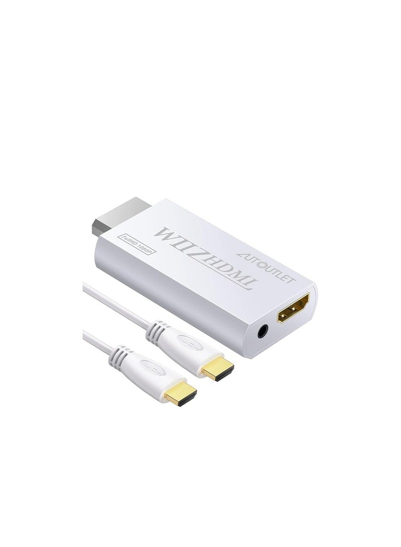 AUTOUTLET Wii Hdmi Adapter Wii to Hdmi Converter Output Video Audio Adapter, with 1M HDMI Cable Wii2HDMI 3.5mm Audio Video Output Supports 720/1080P All Wii Display Modes Compatible with Nintendo - Image 1
