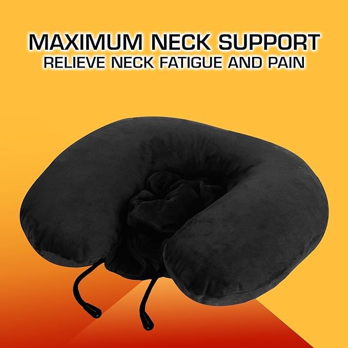 BigPlayer BigPlayer Travel Essentials Neck Pillow with Hood Air Cushion Car Pillows for Comfort Sleep and Travel in Plane Flight Train Airplane Travel Accessory Pillow for Neck Support Pain Relief - Image 3