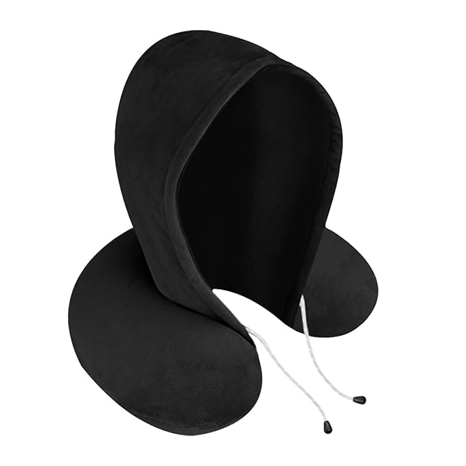 BigPlayer BigPlayer Travel Essentials Neck Pillow with Hood Air Cushion Car Pillows for Comfort Sleep and Travel in Plane Flight Train Airplane Travel Accessory Pillow for Neck Support Pain Relief - Image 1